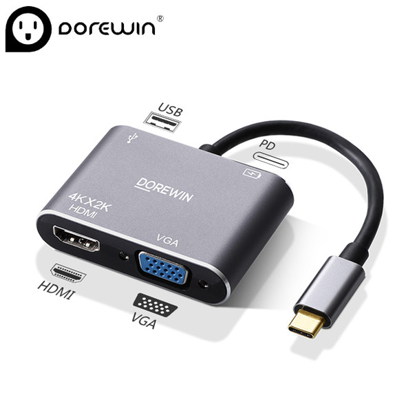Dorewin DW-TY04 USB-C Male to HDMI / VGA / PD / USB Adapter