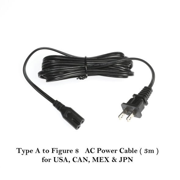 Fotolux Type A 2 flat pins to Figure 8 AC Power Cable (3m)  - USA Japan