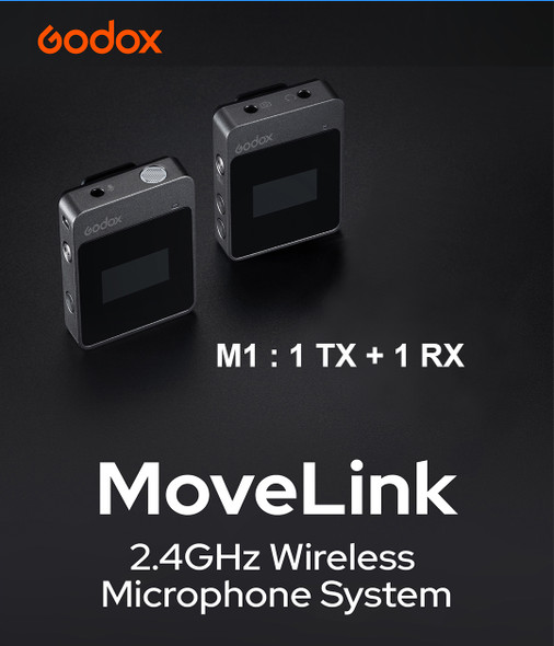 Godox MoveLink M1 2.4GHz Wireless Microphone Kit (1 TX + 1 RX) or Cameras & Smartphones with 3.5mm