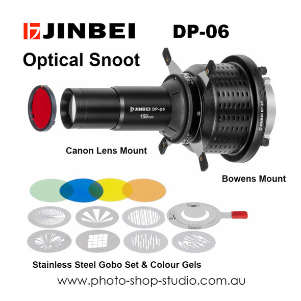 Jinbei DP-Ø6 Focusing Snoot with Lens, Gobo & Colour Gels (Bowens Mount)