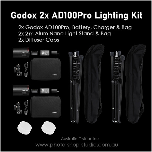 Godox 2x AD100Pro Lighting Kit ( Bonus Diffuser Caps )