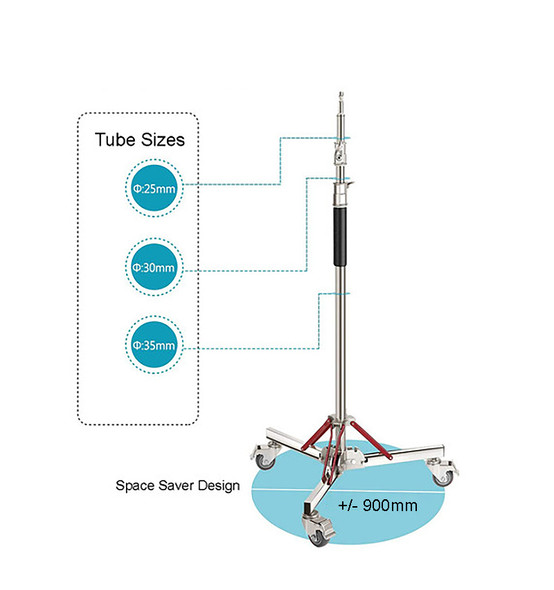 Fotolux ZD1203+ 3m Foldable Stainless Steel Pro Light Stand with Casters 