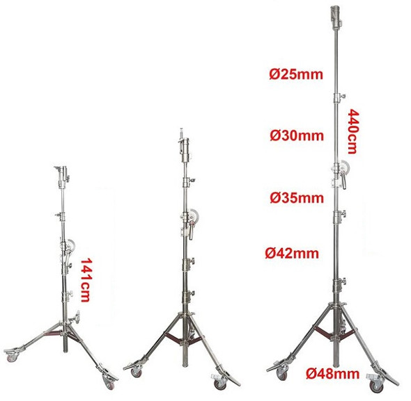 Fotolux SZ-L6-2400 4.4m Stainless Steel Pro Hybrid Boom Stand with Wheels