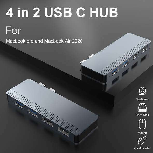 Rocketek HC482 4 in 2 USB-C USB Hub for Macbook Pro/Air
