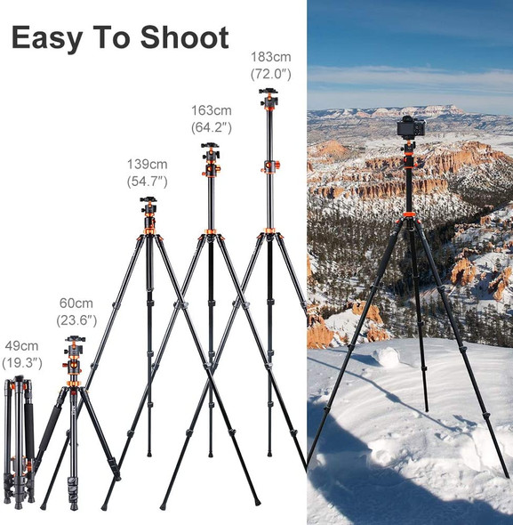 K&F Concept KF09.112 T255A3+BH28L 1.8m Alum Tripod with Cross Arm for Flat Lay Photos