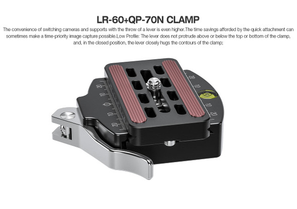 Leofoto LR-60 60mm Lever Release Clamp with QP-70N Plate