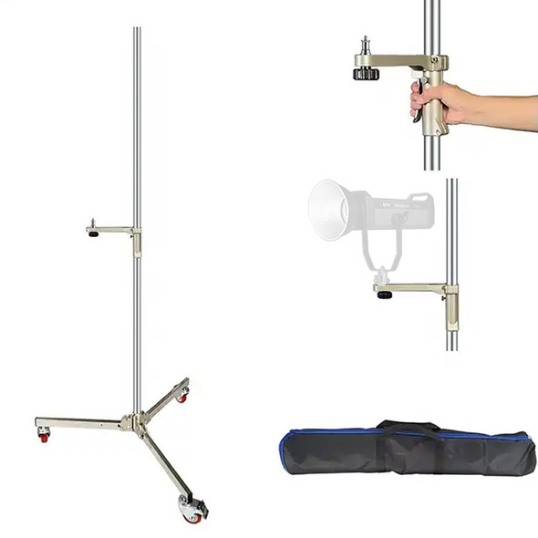 Fotolux SZ-ZD198 Stainless Steel Wheeled Light Stand 198cm with Sliding Arm