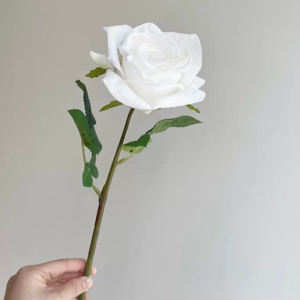 Fotolux Photo Props Long Stem Spray Artificial Real Touch Rose Full Bloom White (9cm x 45cmH)