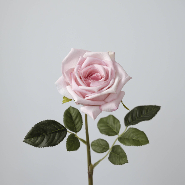 Fotolux Photo Props Long Stem Spray Artificial Flowers Real Touch Rose Full Bloom Baby Pink (9cm x 45cmH)