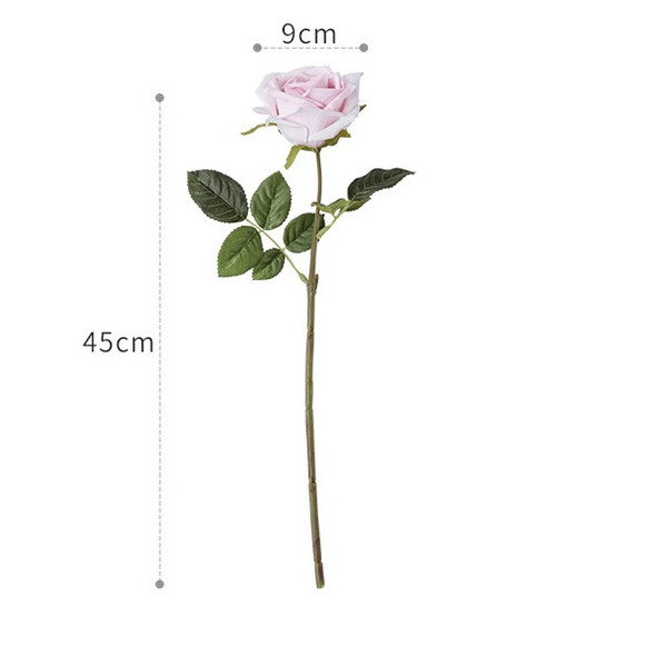 Fotolux Photo Props Long Stem Spray Artificial Real Touch Rose Full Bloom Light Pink (9cm x 45cmH)