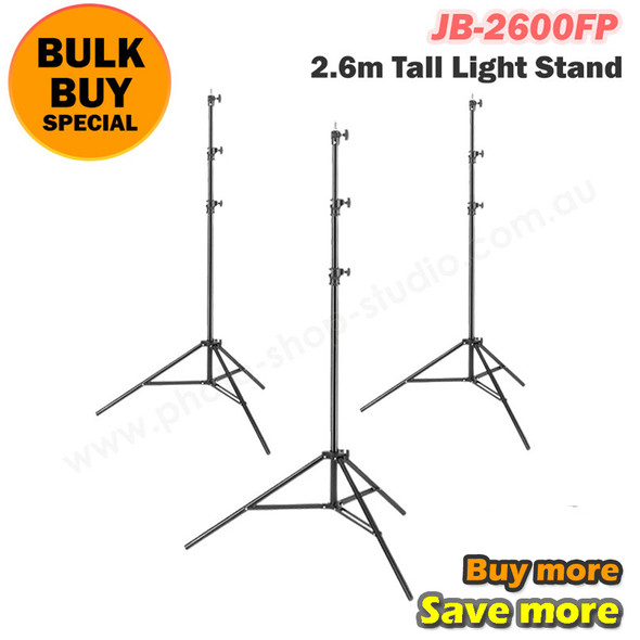 Jinbei 3x JB-2600FP Aluminium Light Stand 2.6m tall (Bulk Buy)