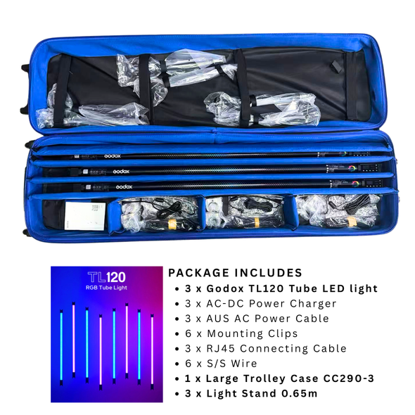 Godox TL120-K3 117cm 30W RGB Three LED Tube Light Kit 