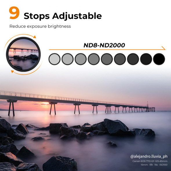 K&F Concept KF01.1265 46mm ND8-ND2000 (3-11stop) Nano-D Variable Neutral Density VND Filter