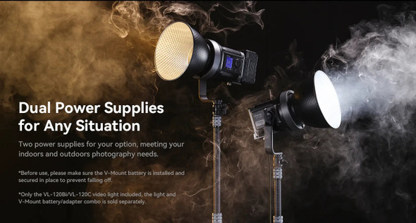 Ulanzi VL-120Bi L065CNA1 120W Bi-color Dual Power V-Mount LED Video Light L065CNA1 (2700K-6500K) - Bowens Mount 
