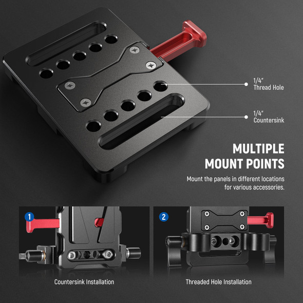NEEWER PS001 Mini V-Mount V-Lock Battery Mounting Plate with Two 1/4"-20 Screw