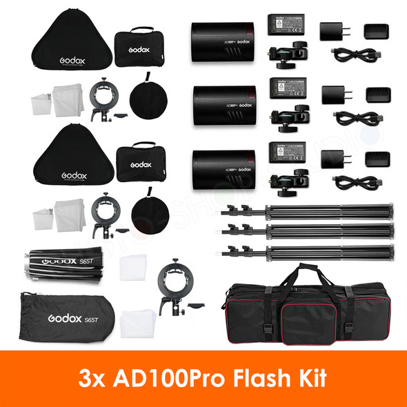 Godox 3x AD100Pro Round Head Three Flash Kit 