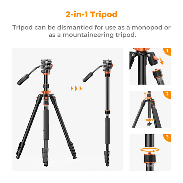K&F Concept KF09.136 K234A7+FH-03 Alum Flip Lock Video Tripod with Fluid Head
