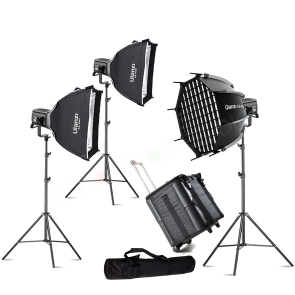  Ulanzi 3x VL-200Bi 200W Bi-color Dual Power V-Mount LED Three Video Light Kit