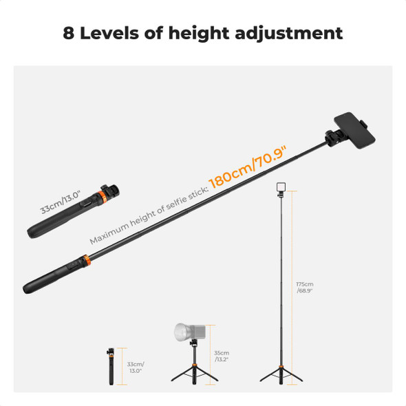K&F Concept KF09.143 MS24 1.7m Bluetooth Selfie Stick Tripod for Smartphone/GoPro/Camera