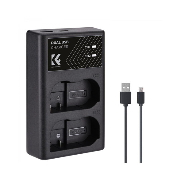 K&F Concept KF28.0006 USB-C/Micro USB Dual Slot Quick Battery Charger for Nikon EN-EL15/EN-EL15a/EN-EL15b
