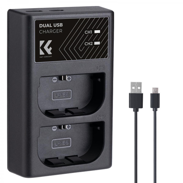 K&F Concept KF28.0007 USB-C/Micro USB Dual Slot Quick Battery Charger for Canon LP-E6/LP-E6N/LP-E6NH 