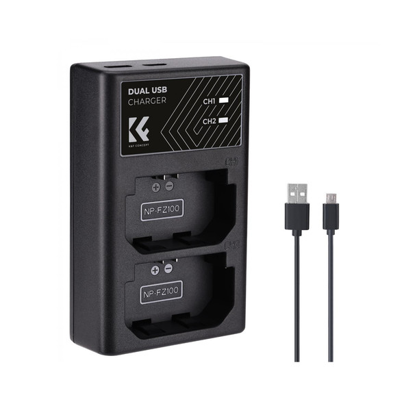K&F Concept KF28.0010 USB-C/Micro USB Dual Slot Quick Battery Charger for Sony NP-FZ100