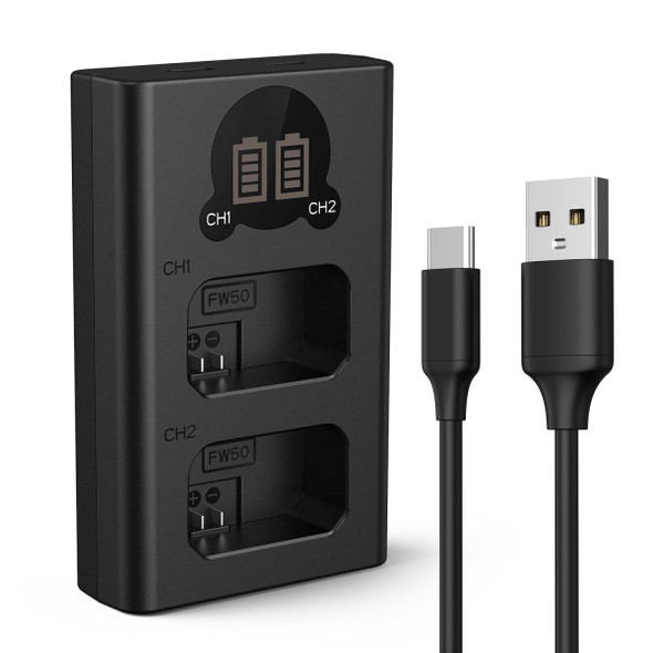 K&F Concept KF28.0009V1 USB-C/Micro USB LCD Dual Slot Battery Charger for Sony NP-FW50