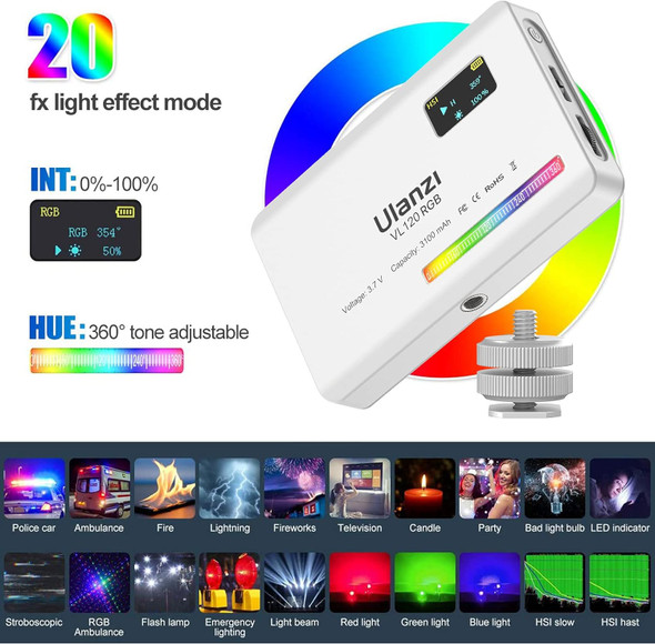  Ulanzi VL120 RGB 2587 5W Pocket-size RGB LED Video Light (White)