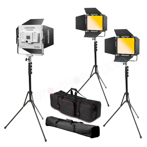 Godox 3x LP400Bi Litemons 36W Bi-Color Three LED Light Panel Kit (2800K-6500K)