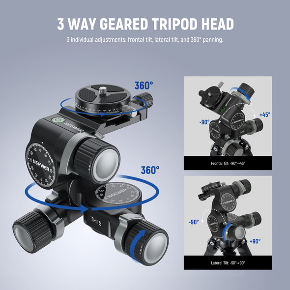 NEEWER TH16 3-Way Geared Tripod Head with Quick Release Plate