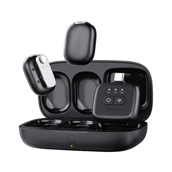  Ulanzi A30 A014GBB2 (2TX + 1RX) Wireless Lavalier Tiny Microphone with Charging Case (Black) 