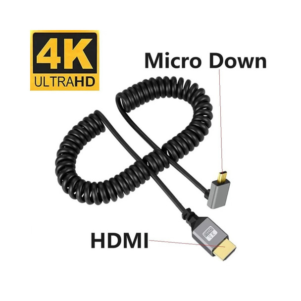  Fotolux Male HDMI to Male Micro HDMI Down Angled 90 Degree 4K Ultra HD Coiled Cable (0.5m-2.4m)