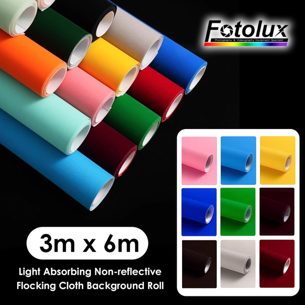 Fotolux 3m x 6m Light Absorbing Non-reflective Velvet Flocking Cloth Background Roll with 3m long stainless steel hollow tube