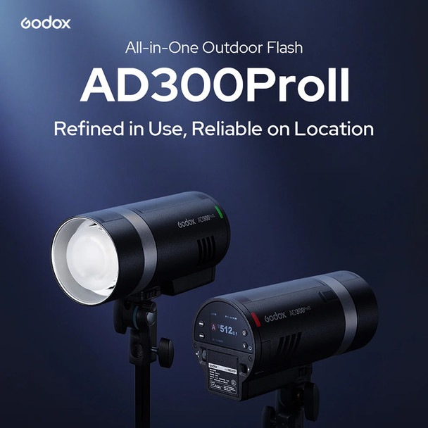  Godox New AD300ProII 300Ws All-In-One Compact Outdoor Flash with 12W Bi-color Modeling Lamp 