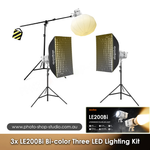 Godox 3x LE200Bi Litemons 220W Bi-color COB AC Power LED Lighting Kit (White Version)