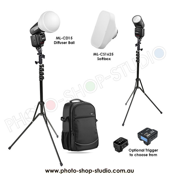Godox 2x V1 TTL HSS Li-ion Round Head Speedlight Flash Kit with Diffusers