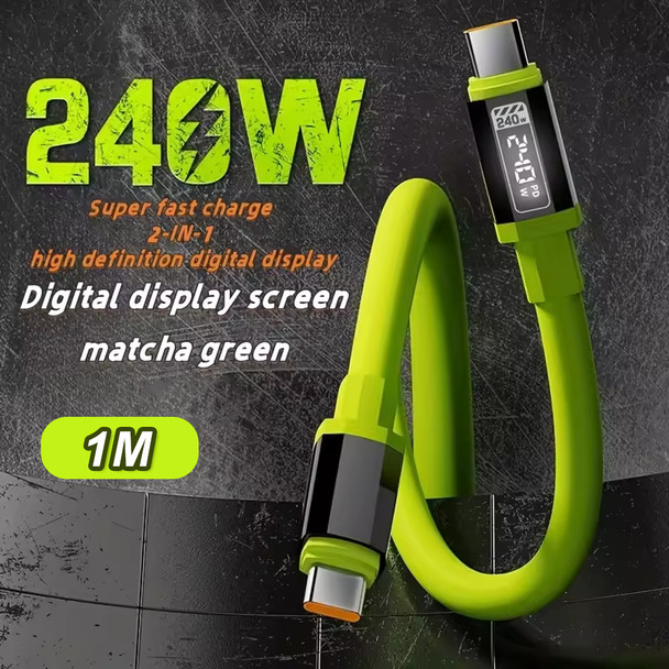 Fotolux PD240W USB-C to USB-C Fast Charging Data Cable with HD Digital Display - Green (1m)
