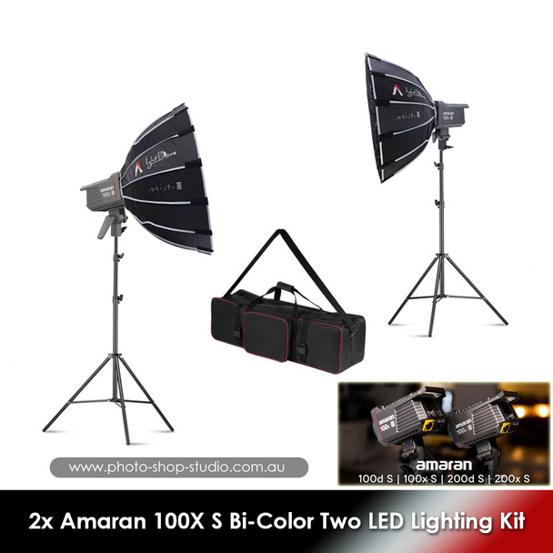  Aputure 2x Amaran 100X S 100W Bi-Color AC Power COB Compact Two LED Lighting Kit 