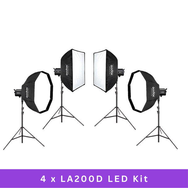 Godox 4x LA200D Litemons Four LED Video Lighting Kit (5600K)