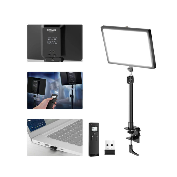 NEEWER GL25B 10102658 12.9" 25W Soft Panel Streaming Key LED Light (2900K-7000K) with Desk mount C Clamp & Remote Control 