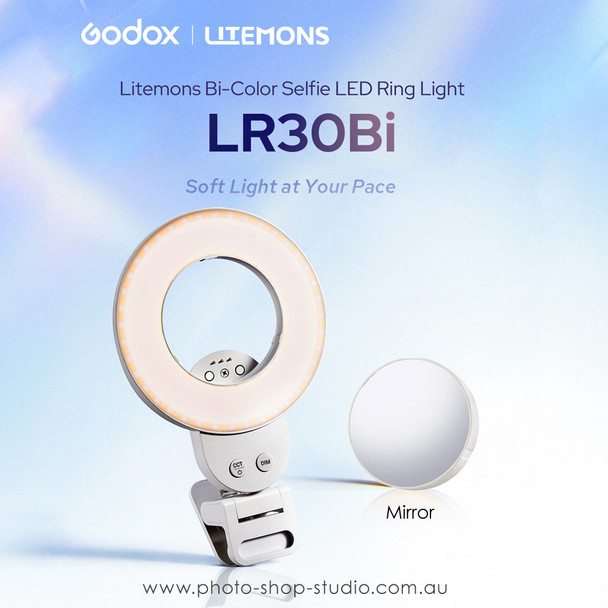 Godox LR30Bi Litemons Bi-Color Selfie LED Ring Light (2800K-6500K) 