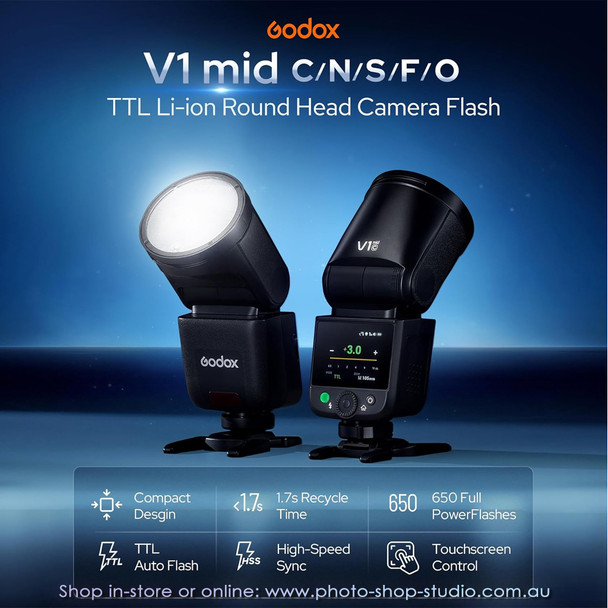Godox V1 mid S 55Ws TTL Li-ion Touchscreen Round Head Speedlight Flash for Sony