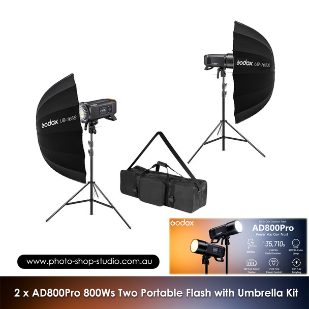 Godox 2x AD800Pro 800Ws All-in-One Outdoor Two Flash with Umbrella Kit