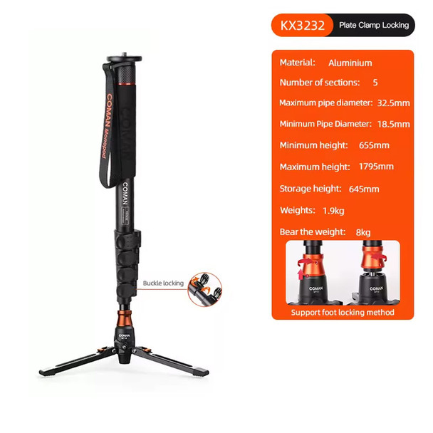 Coman KX3232 1.79m Aluminum Alloy Monopod with Leg  (Max Load 8kg)