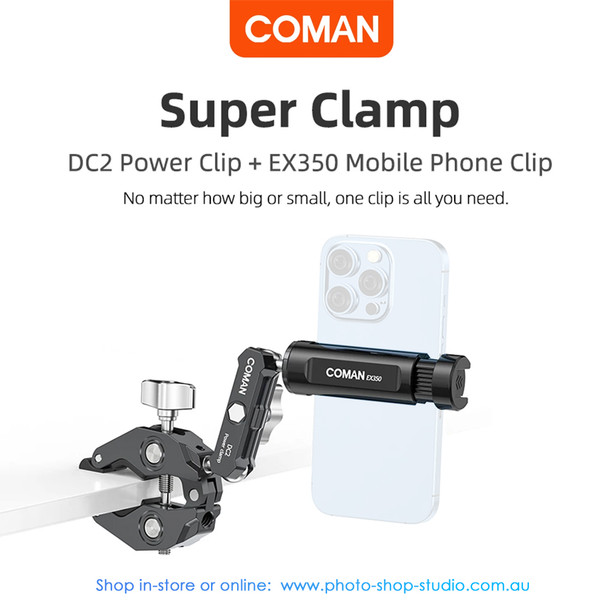 Coman DC2 Multi-Functional Super Clamp with Magic Arm & EX350 Phone Clip