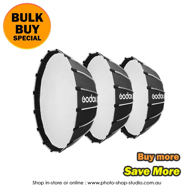  Godox 3x S65T 65cm  Silver Interior Parabolic Quick Release Softbox (Bowens mount) (Black & Silver) - Bulk Buy ($102.87 each)