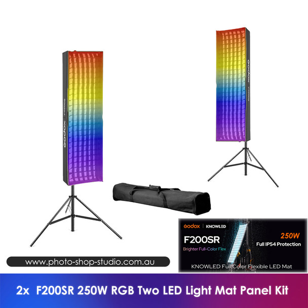 Godox 2x F200SR 34x122cm (1'x4') KNOWLED 250W Pro RGB IP54  Flexible Two LED Light Mat Panel Kit 
