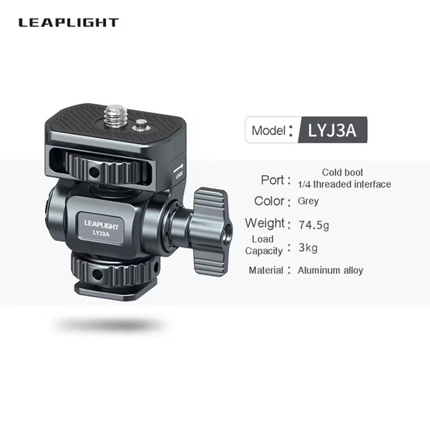 Leaplight LYJ3A Tilt Head with Camera Monitor Cold Shoe Base with 1/4" screw 