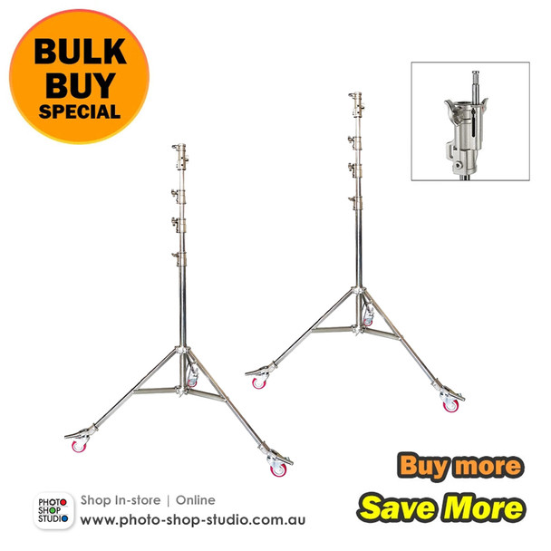 Fotolux 2x J4200 4.2m Heavy Duty Pro S/S Light Stand with Wheels -Bulk Buy ($334.25 each)