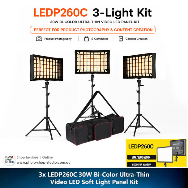 Godox 3x LEDP260C 30W Bi-Color Ultra-Thin Video Soft Light Three LED Panel Kit